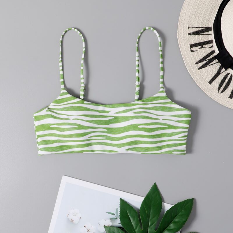 

Zebra Stripe Bikini Top, Green