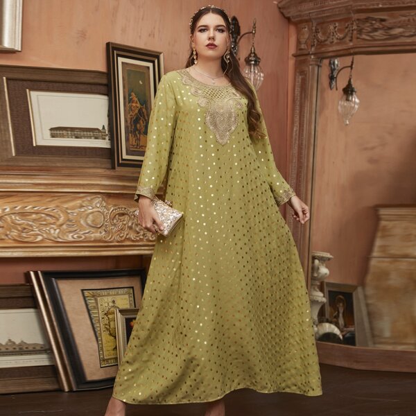 

Plus Polka Dot Patched Tunic Dress, Olive green