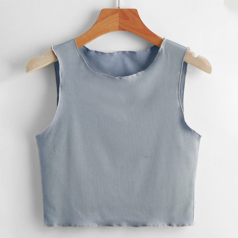 

Solid Ribbed Tank Top, Dusty blue