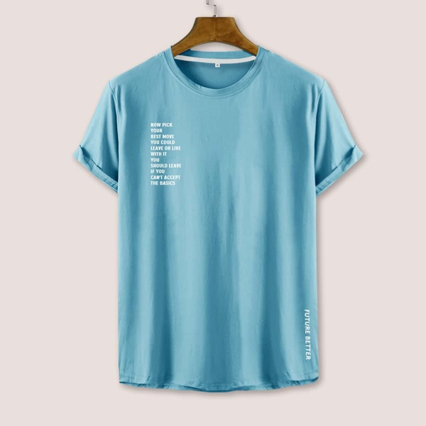 

Men Slogan Graphic Short Sleeve Tee, Dusty blue