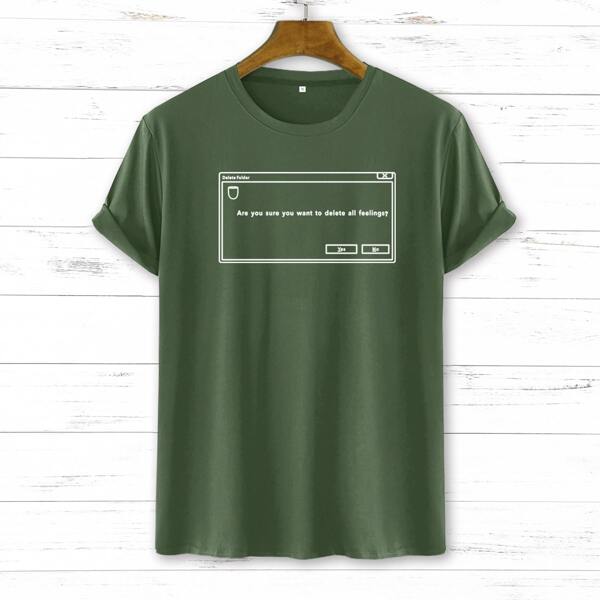 

Men Slogan Graphic Crew Neck tee, Army green