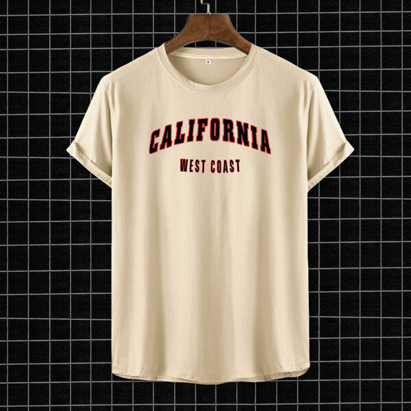 

Men Letter Graphic Short Sleeve Tee, Khaki