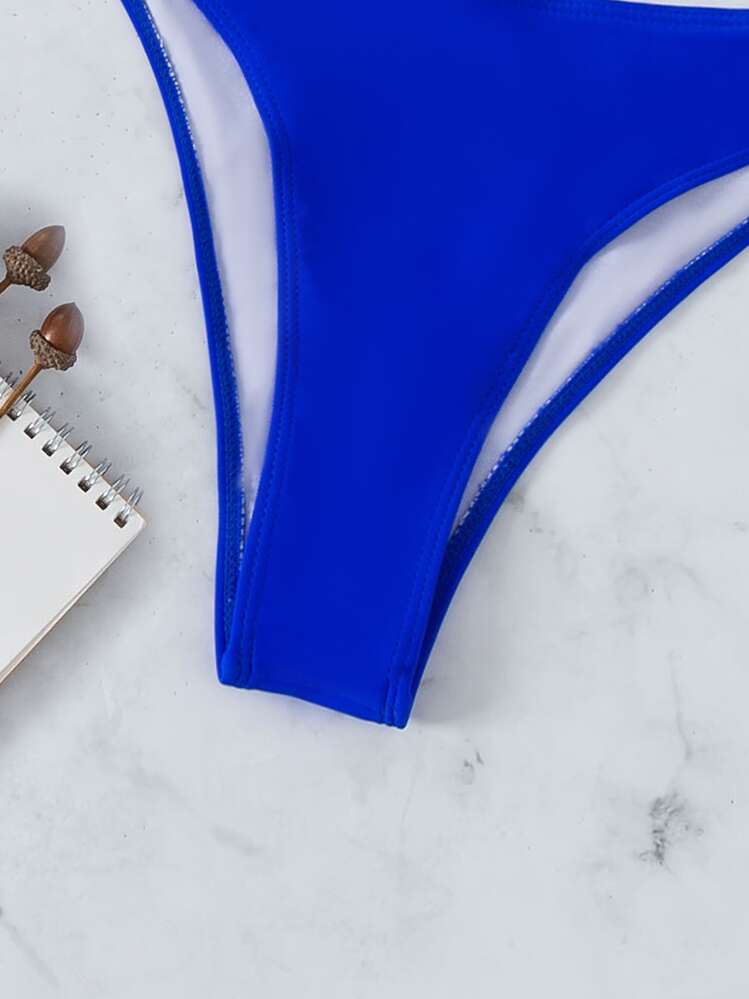 SHEIN Swim Conjunto de bikini de verano sólido con top tipo camiseta y Bottom de corte alto, 2 piezas - azul real - Añade 4