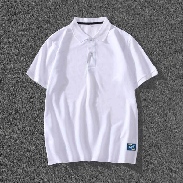 

Men Letter Graphic Polo Shirt, White