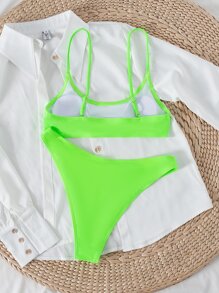 SHEIN Swim Summer Beach Neon High Cut Bikini Bathing Suit - Lime Green - View 2