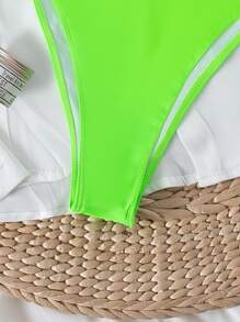 SHEIN Swim Summer Beach Neon High Cut Bikini Bathing Suit - Lime Green - View 4