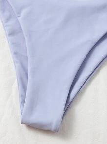 Conjunto de bikini con corte alto y efecto push-up, liso, para el verano y las vacaciones en la playa - Neblina azul - Ver 3