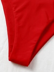 Plain Push Up High Cut Bikini Set, For Summer Beach Vacation - Red - View 4