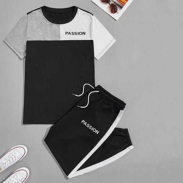 

Men Color Block Tee & Sweatpants, Black