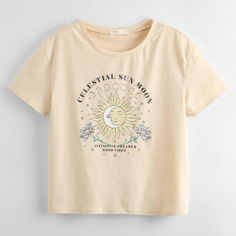 

Letter Sun & Moon Graphic Tee, Beige