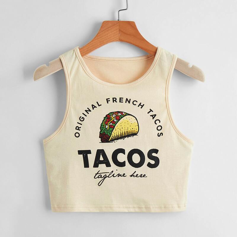 

Letter Tacos Graphic Tank Top, Beige