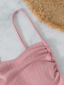 Drawstring Side One Piece Swimsuit, For Summer Beach Vacation - Pink - View 4