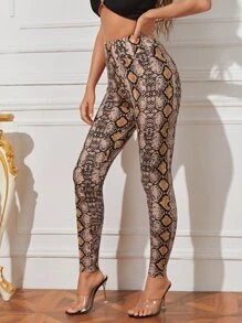 SHEIN Snakeskin Print Leggings - Multicolor - View 4