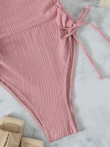 Drawstring Side One Piece Swimsuit, For Summer Beach Vacation - Pink - View 5