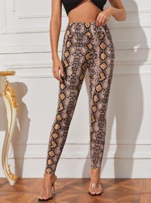 SHEIN Snakeskin Print Leggings - Multicolor - View 5