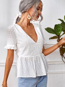 SHEIN Frenchy Top De Encaje Bordado Con Volantes, Con Espalda Abierta Y Detalle De Volantes En La Cintura - Blanco - Ver 3