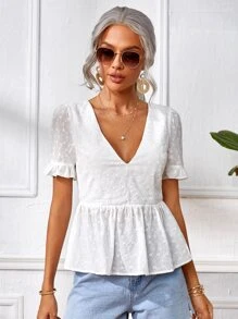 SHEIN Frenchy Top De Encaje Bordado Con Volantes, Con Espalda Abierta Y Detalle De Volantes En La Cintura - Blanco - Ver 4