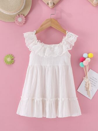 فستان بحافة مكشكش بلوحة دانتيل للبنات الأطفال