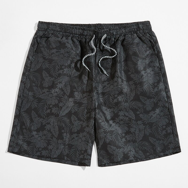 

Guys Leaf Print Drawstring Shorts, Black