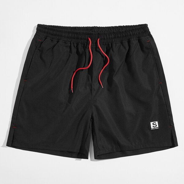 

Guys Patched Drawstring Shorts, Black