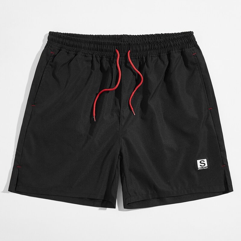 

Guys Patched Drawstring Shorts, Black
