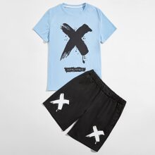 Guys Slogan Graphic Colorblock Tee & Shorts
