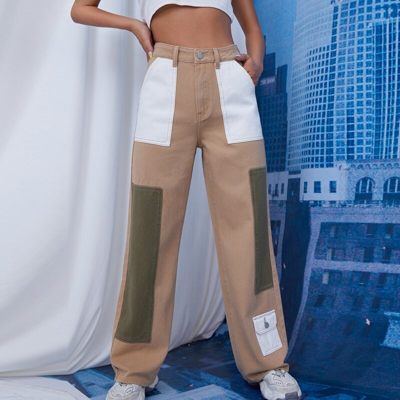 

High Waist Color Block Jeans, Multicolor