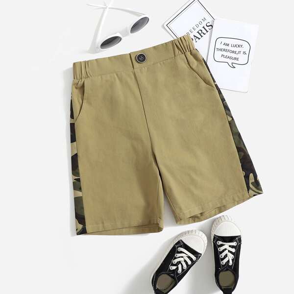 

Boys Contrast Camo Sideseam Shorts, Khaki