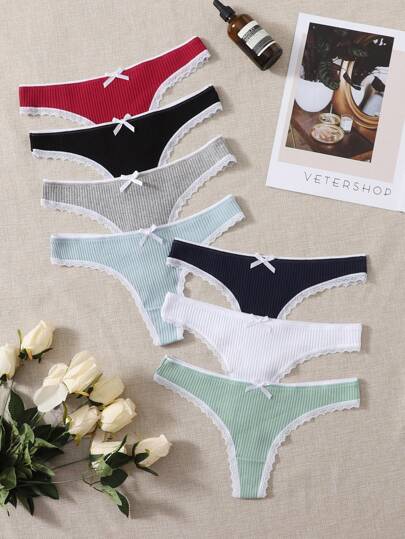 7حزم مجموعة بانتي ضيقة مثيرة بتطريز الدانتيل