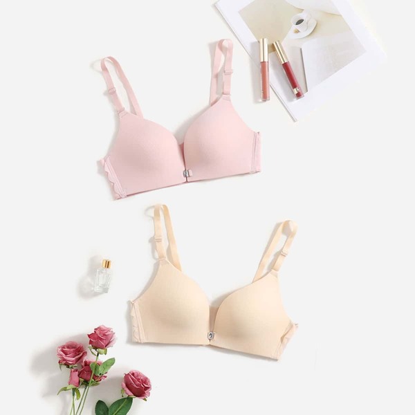 

2pack Solid Wireless Bra Set, Multicolor