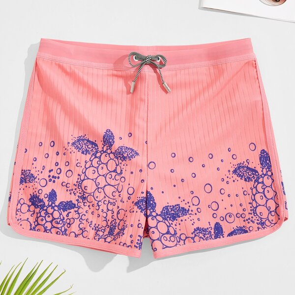 

Men Sea Turtle Print Swim Trunks, Coral pink