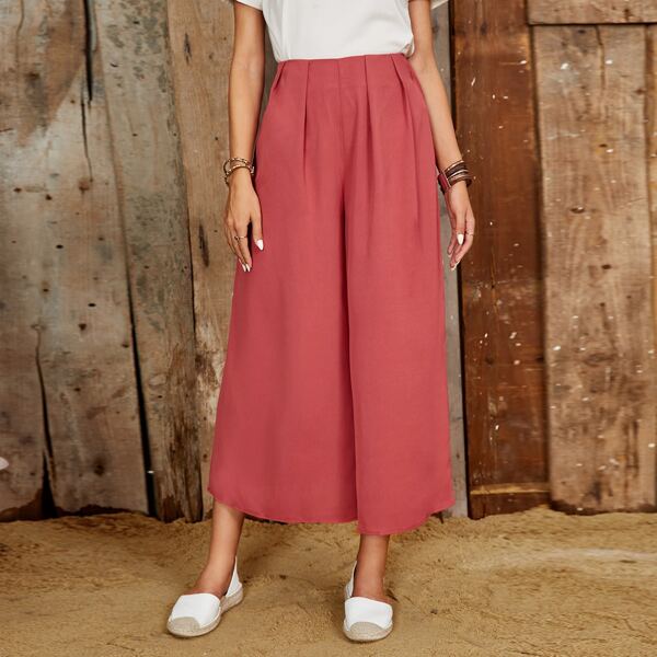 

Plicated Wide Leg Pants, Rose red