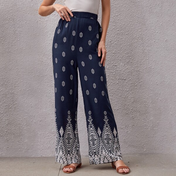 

Plants Print Wide Leg Pants, Multicolor