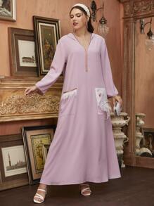 Modelyn Plus Feather Trim Beaded Swan Patched Dress - Baby Pink - View 1