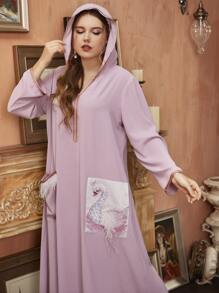 Modelyn Plus Feather Trim Beaded Swan Patched Dress - Baby Pink - View 4