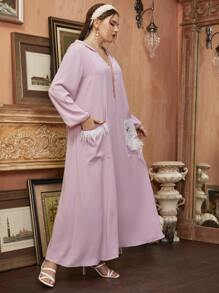 Modelyn Plus Feather Trim Beaded Swan Patched Dress - Baby Pink - View 5