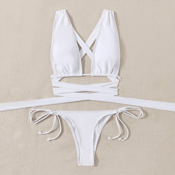 

Tie Side Thong Bikini Swimsuit, White