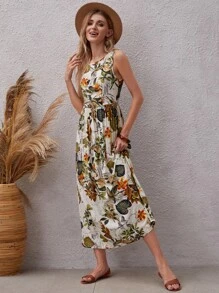 EMERY ROSE Plants Print Sleeveless A-line Dress - Multicolor - View 5