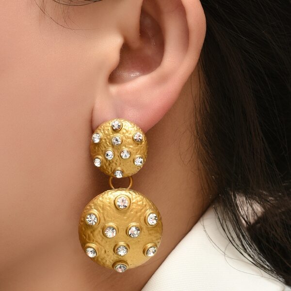 

Rhinestone Decor Round Drop Earrings, Gold