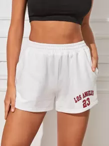 SHEIN Shorts track con estampado de letra - Blanco - Ver 1