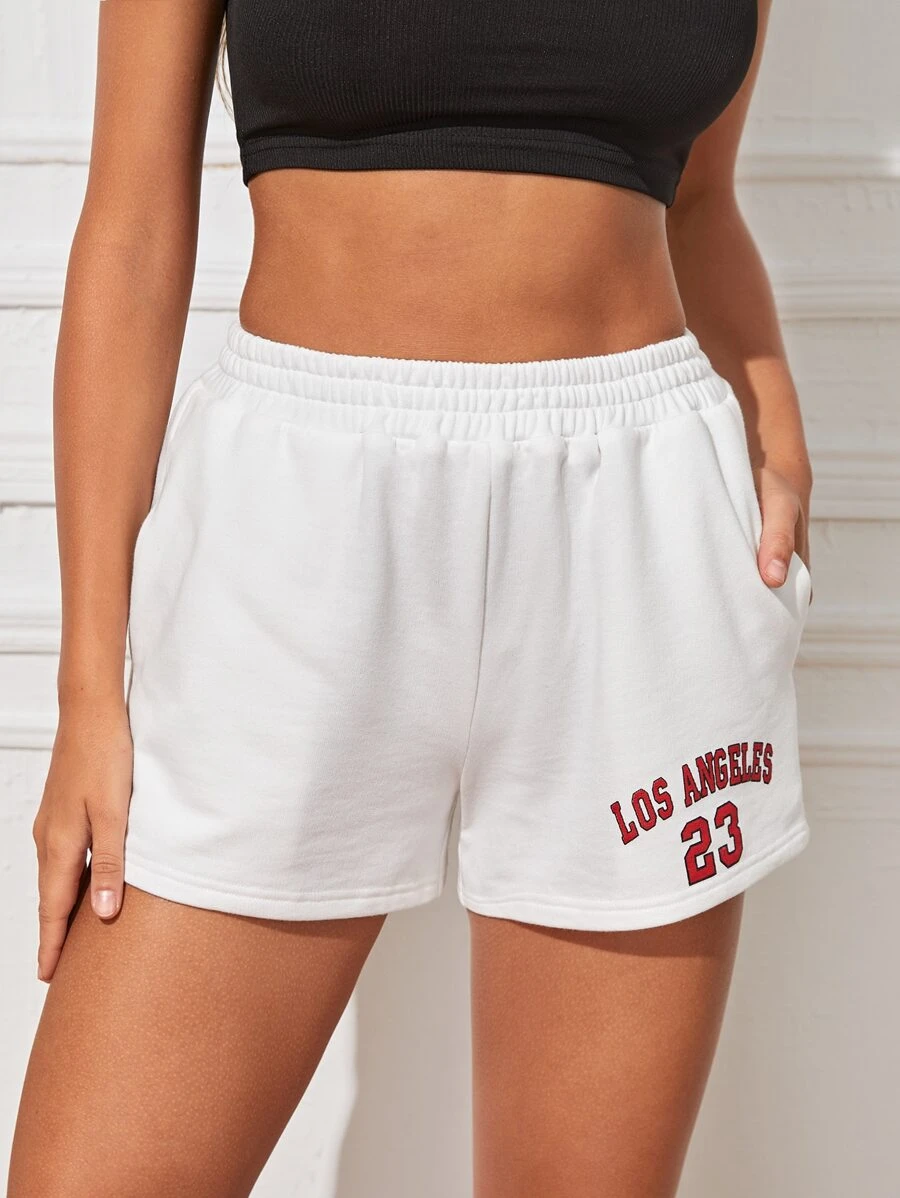 SHEIN Shorts track con estampado de letra - Blanco - Ver 1