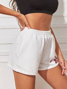 SHEIN Shorts track con estampado de letra - Blanco - Ver 5