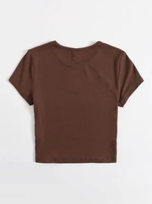 Muchica Rib-knit Solid Tee - Rust Brown - View 2
