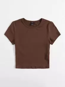 Muchica Rib-knit Solid Tee - Rust Brown - View 3