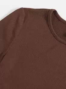 Muchica Rib-knit Solid Tee - Rust Brown - View 4
