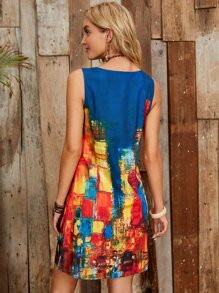 EMERY ROSE Painting Scoop Neck Tunic Dress - Multicolor - View 2