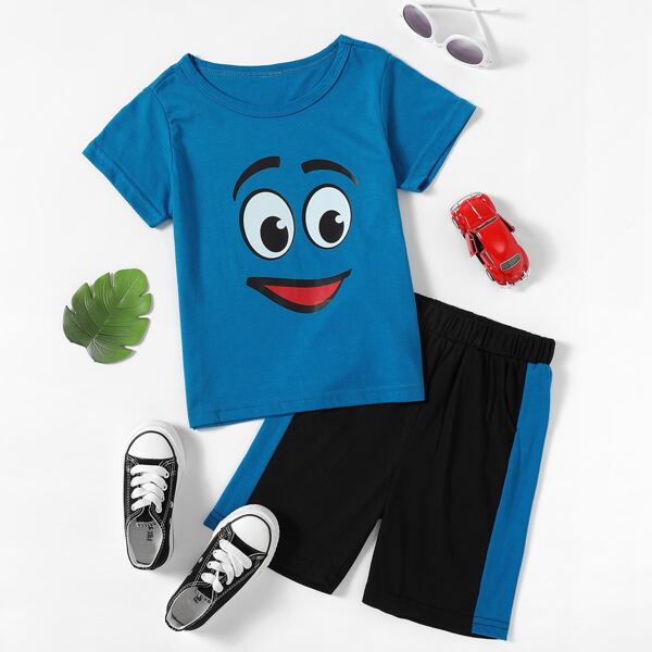 

Boys Cartoon Graphic Tee With Track Shorts, Multicolor