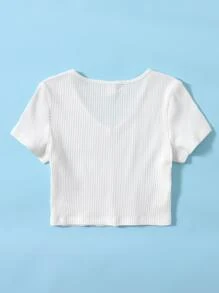 SHEIN Tops con gái Gân đan màu trơn Giải trí - trắng - Xem 2
