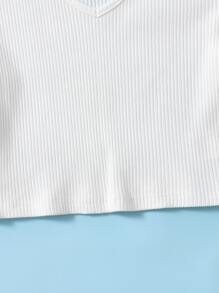 SHEIN Tops con gái Gân đan màu trơn Giải trí - trắng - Xem 3