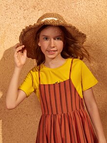 SHEIN Vestido De Tirantes Con Cremallera Trasera Para Niñas Con Camiseta A Rayas - Multicolor - Ver 5